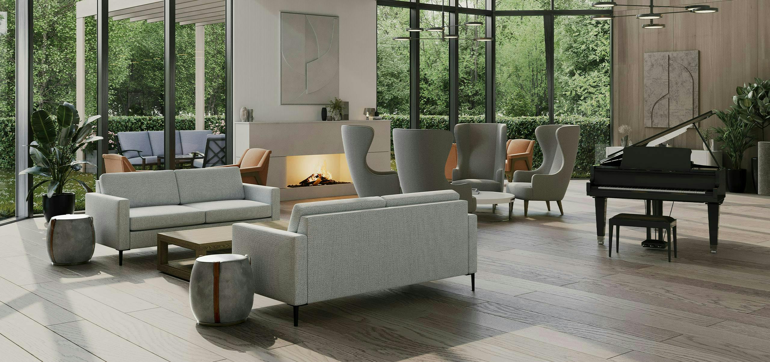 Senior Living Lobby Furniture Featuring Sofas and Lounge Chairs
